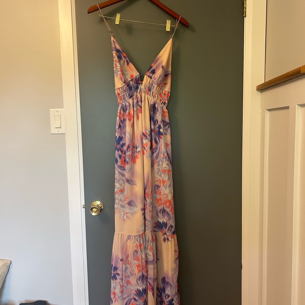 Dynamite Floral Maxi Dress in Pink and Blue